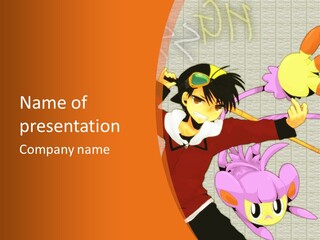 A Cartoon Character Is Holding A Toy In His Hand PowerPoint Template