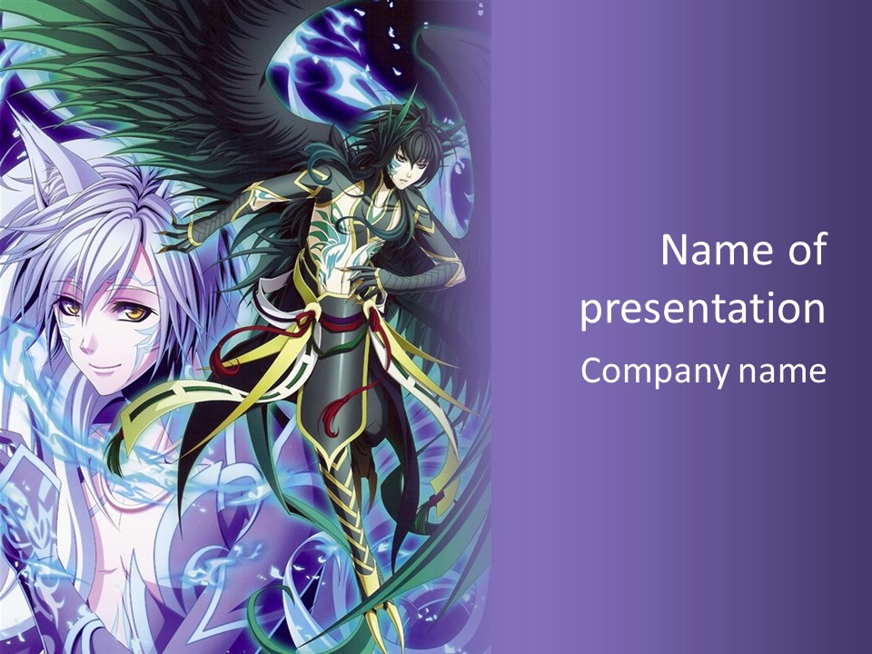 An Anime Character With Wings On A Purple Background PowerPoint Template