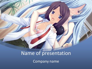 A Couple Of Anime Characters Hugging In Front Of A Blue Background PowerPoint Template