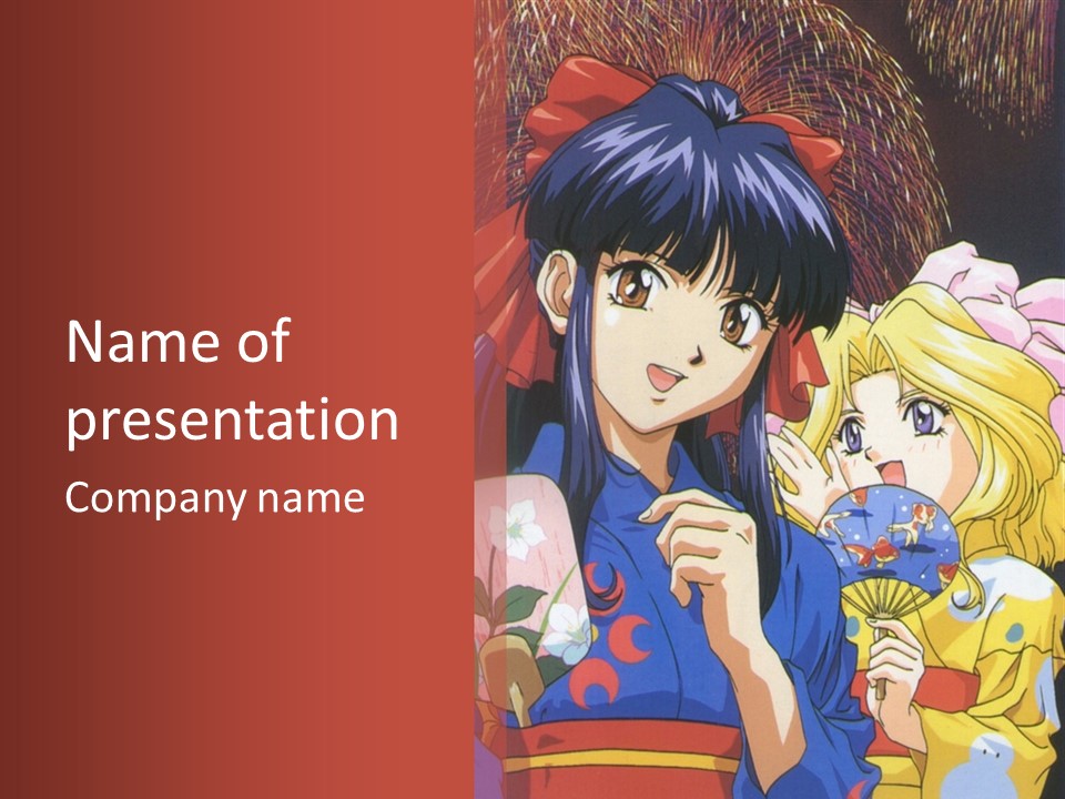 A Couple Of Anime Characters Standing Next To Each Other PowerPoint Template