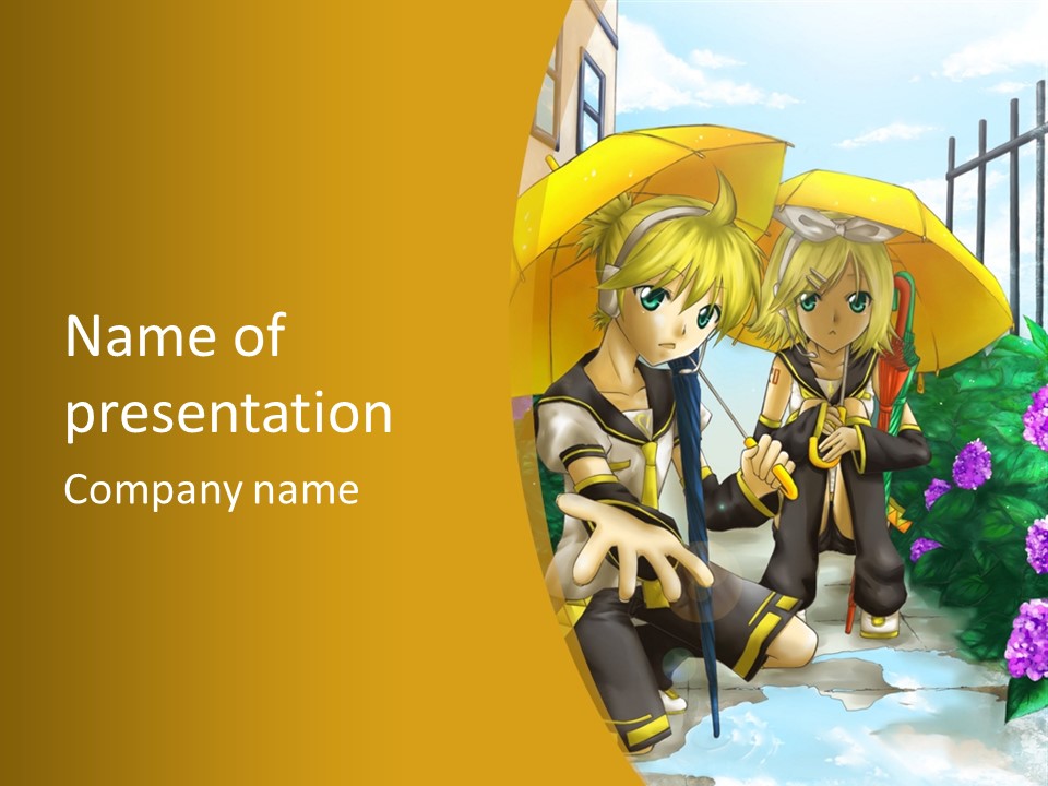 A Couple Of Anime Characters Holding Umbrellas PowerPoint Template