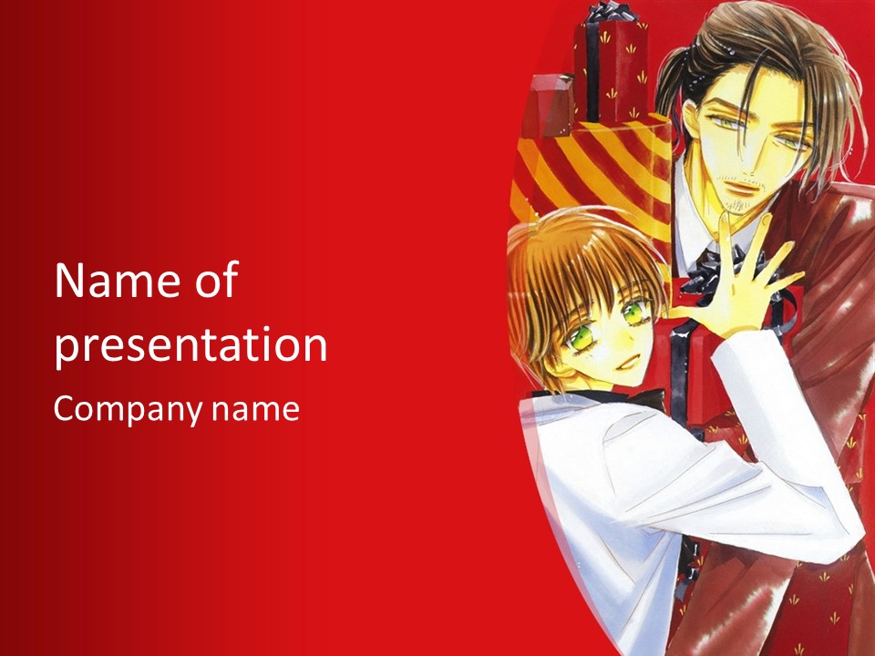 A Man And A Woman Holding Each Other In Front Of A Red Background PowerPoint Template