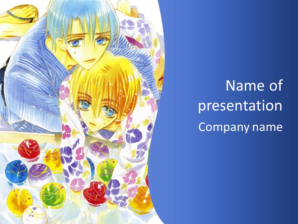 A Couple Of Anime Characters In Front Of A Blue Background PowerPoint Template