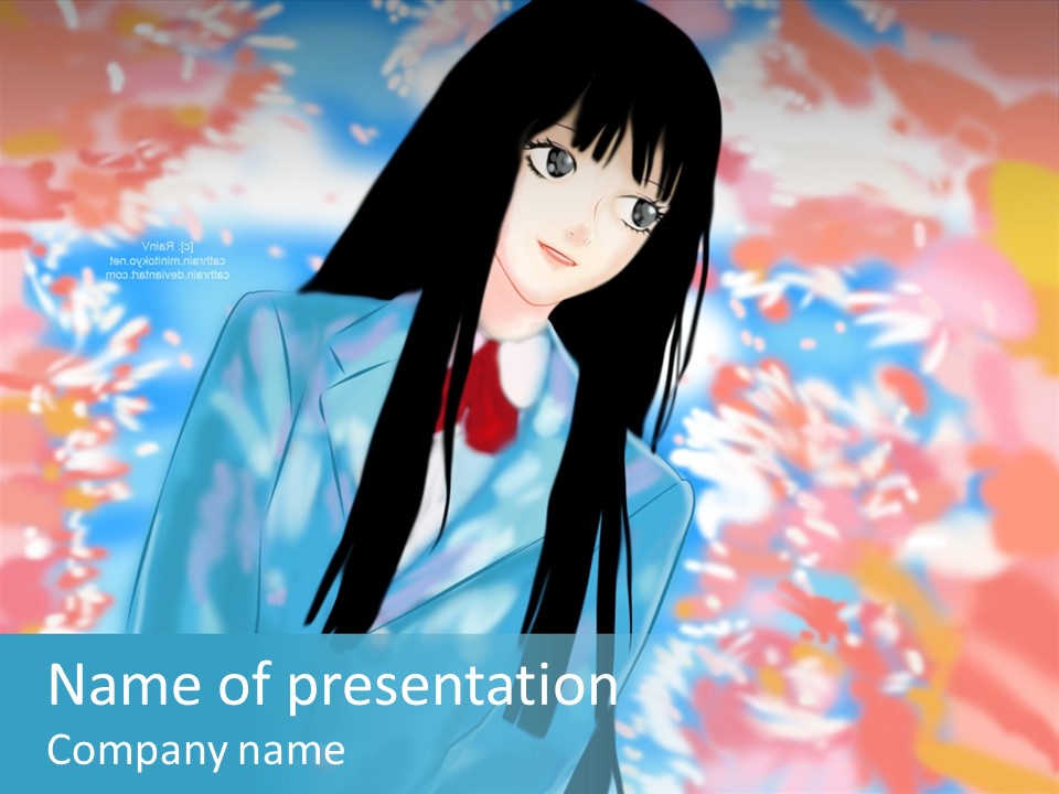 A Woman With Long Black Hair Standing In Front Of A Colorful Background PowerPoint Template