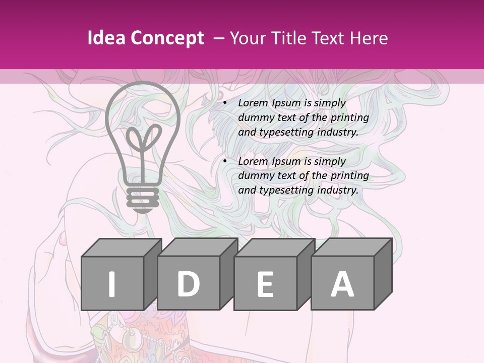 A Woman With Green Hair Is Sitting On A Pink Background PowerPoint Template