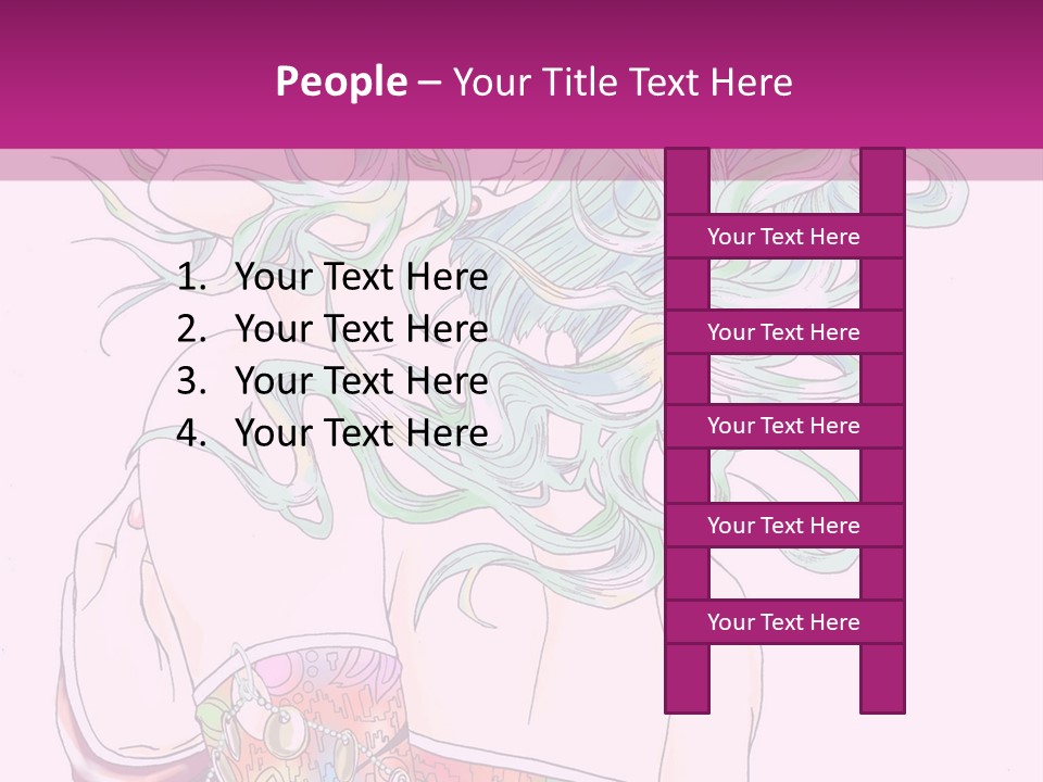 A Woman With Green Hair Is Sitting On A Pink Background PowerPoint Template