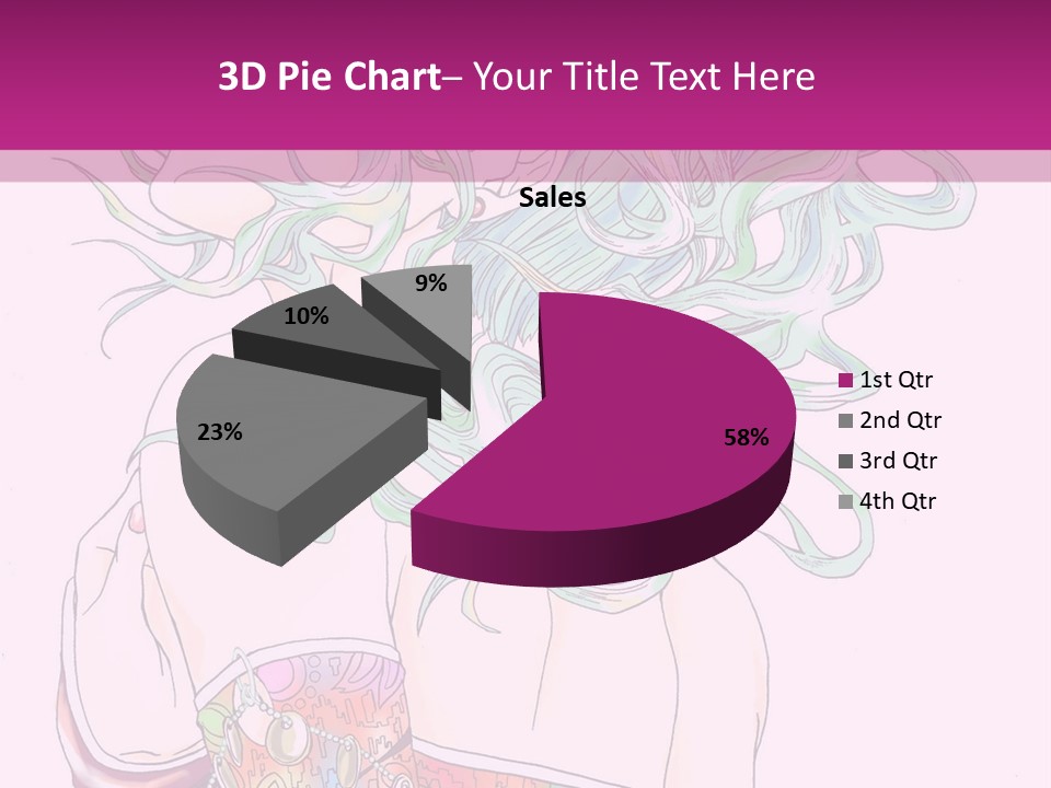 A Woman With Green Hair Is Sitting On A Pink Background PowerPoint Template