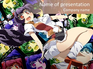 A Woman In A White Shirt And Skirt Is Surrounded By Anime Characters PowerPoint Template