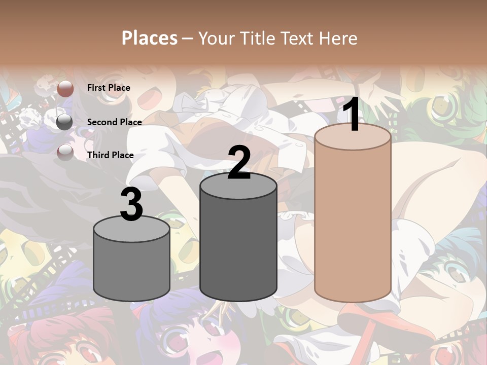 A Woman In A White Shirt And Skirt Is Surrounded By Anime Characters PowerPoint Template