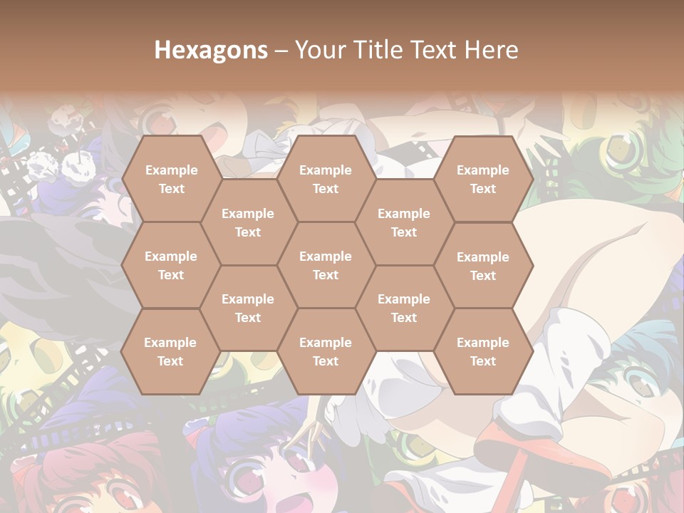 A Woman In A White Shirt And Skirt Is Surrounded By Anime Characters PowerPoint Template