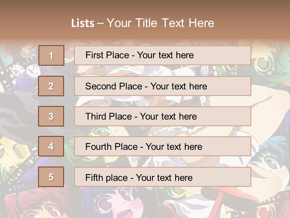 A Woman In A White Shirt And Skirt Is Surrounded By Anime Characters PowerPoint Template