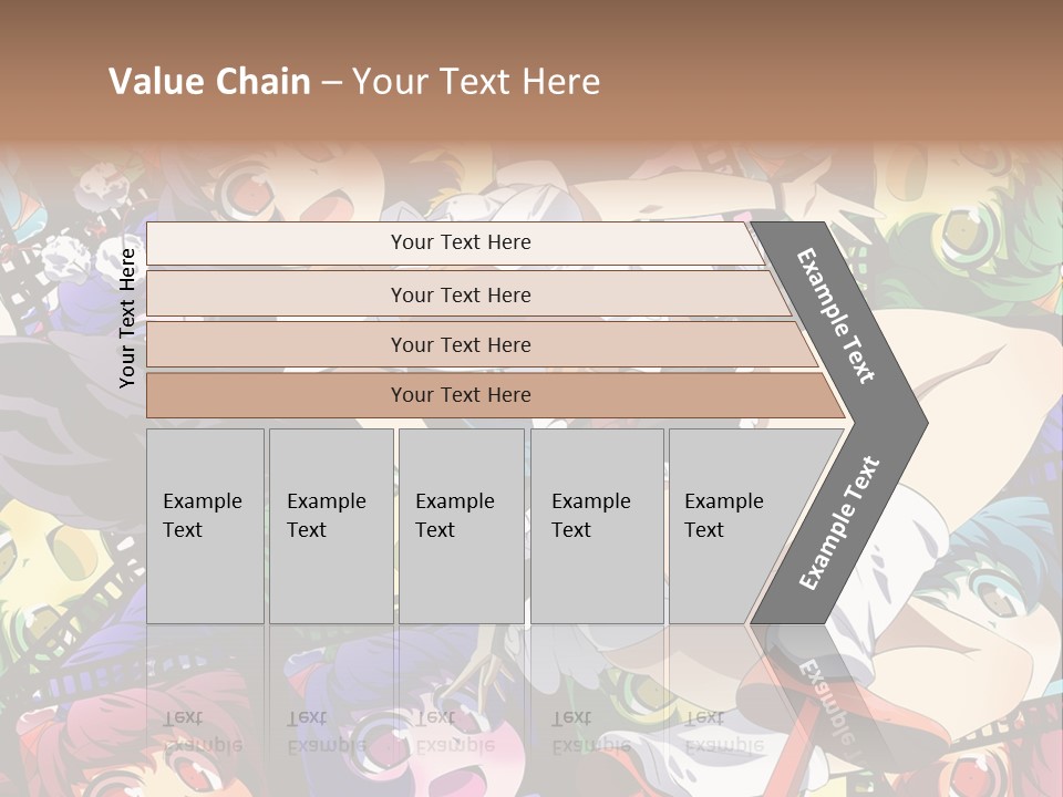 A Woman In A White Shirt And Skirt Is Surrounded By Anime Characters PowerPoint Template