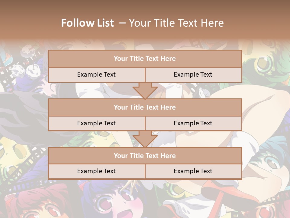 A Woman In A White Shirt And Skirt Is Surrounded By Anime Characters PowerPoint Template