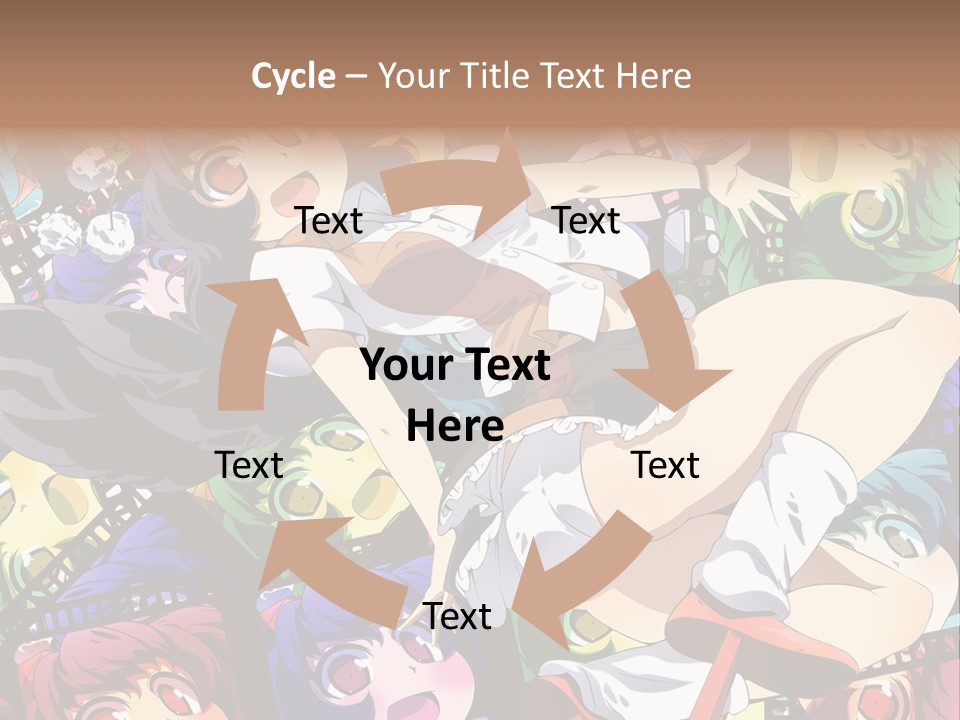 A Woman In A White Shirt And Skirt Is Surrounded By Anime Characters PowerPoint Template