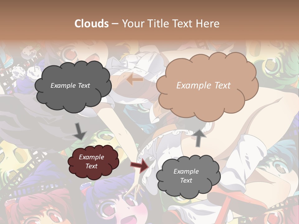 A Woman In A White Shirt And Skirt Is Surrounded By Anime Characters PowerPoint Template