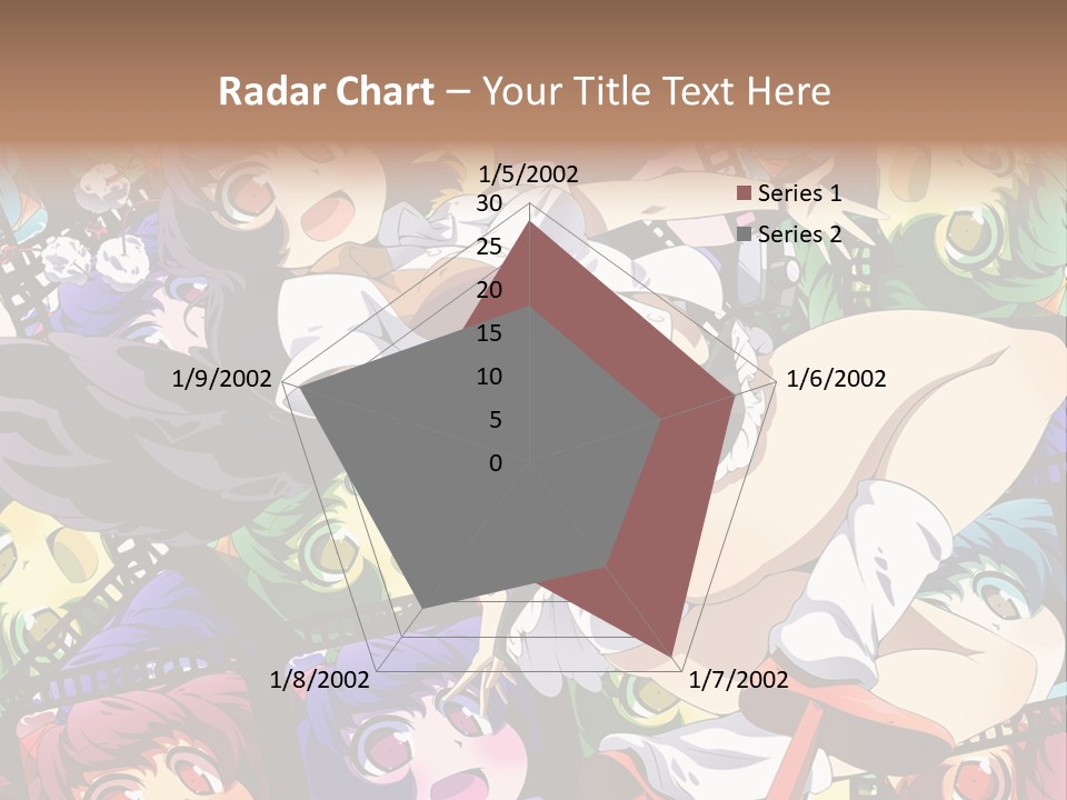 A Woman In A White Shirt And Skirt Is Surrounded By Anime Characters PowerPoint Template