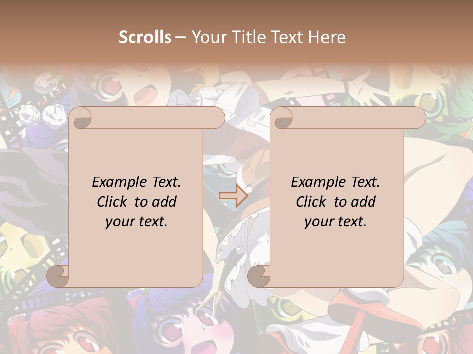 A Woman In A White Shirt And Skirt Is Surrounded By Anime Characters PowerPoint Template