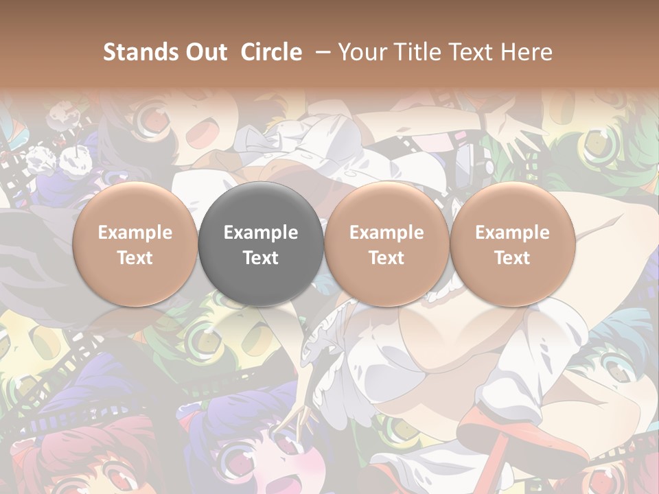 A Woman In A White Shirt And Skirt Is Surrounded By Anime Characters PowerPoint Template