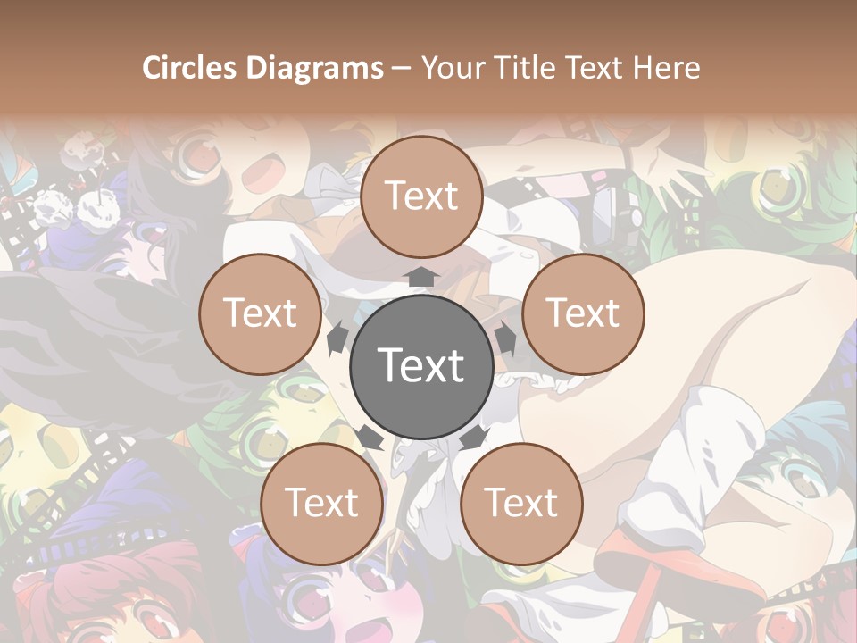 A Woman In A White Shirt And Skirt Is Surrounded By Anime Characters PowerPoint Template