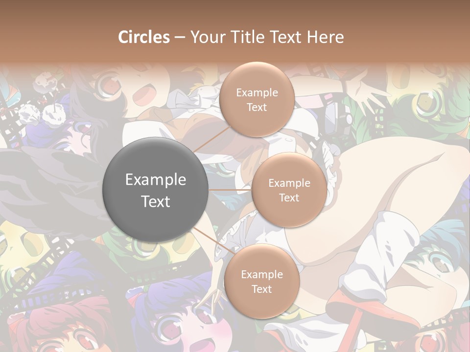 A Woman In A White Shirt And Skirt Is Surrounded By Anime Characters PowerPoint Template