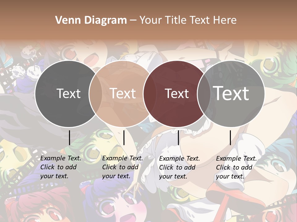 A Woman In A White Shirt And Skirt Is Surrounded By Anime Characters PowerPoint Template