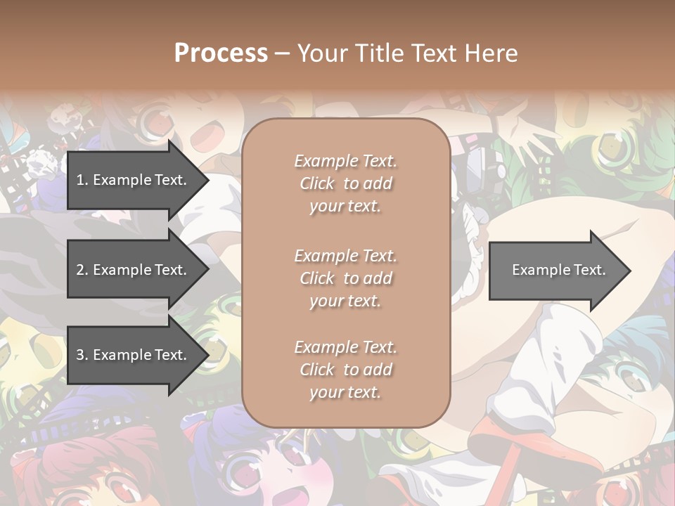 A Woman In A White Shirt And Skirt Is Surrounded By Anime Characters PowerPoint Template