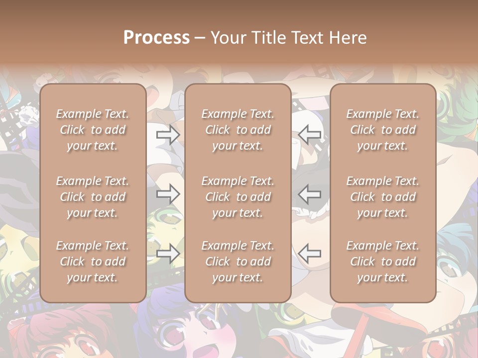 A Woman In A White Shirt And Skirt Is Surrounded By Anime Characters PowerPoint Template