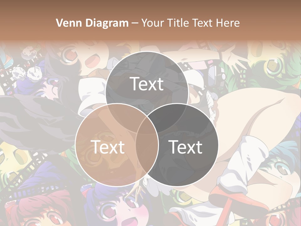 A Woman In A White Shirt And Skirt Is Surrounded By Anime Characters PowerPoint Template