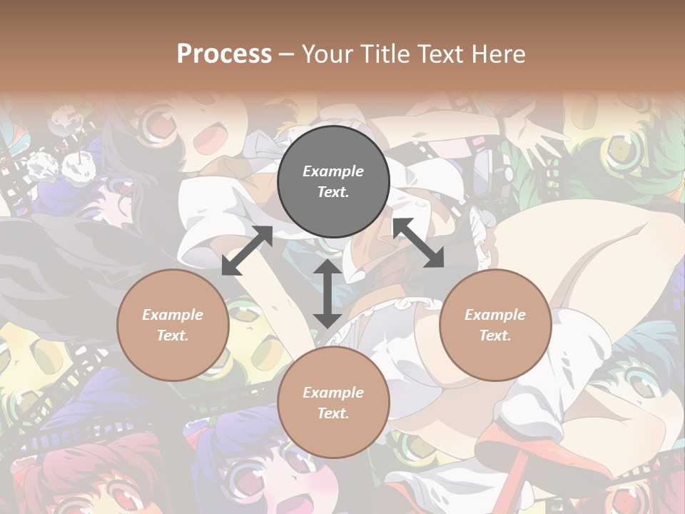 A Woman In A White Shirt And Skirt Is Surrounded By Anime Characters PowerPoint Template