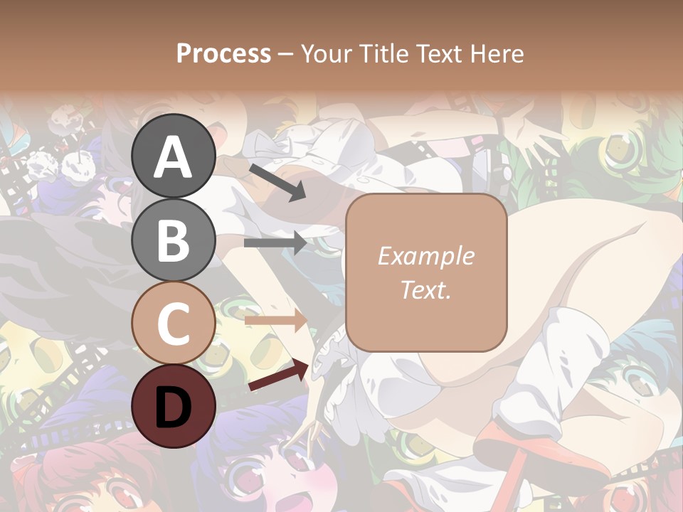 A Woman In A White Shirt And Skirt Is Surrounded By Anime Characters PowerPoint Template