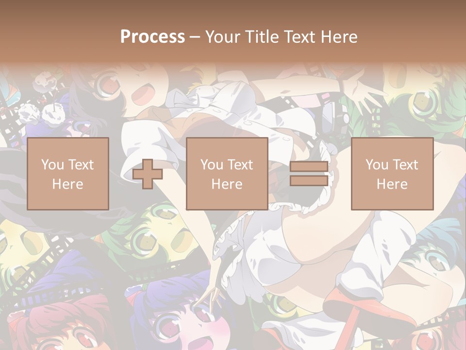 A Woman In A White Shirt And Skirt Is Surrounded By Anime Characters PowerPoint Template