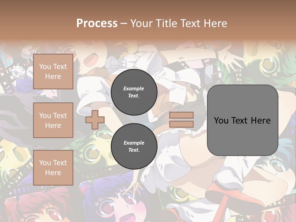 A Woman In A White Shirt And Skirt Is Surrounded By Anime Characters PowerPoint Template