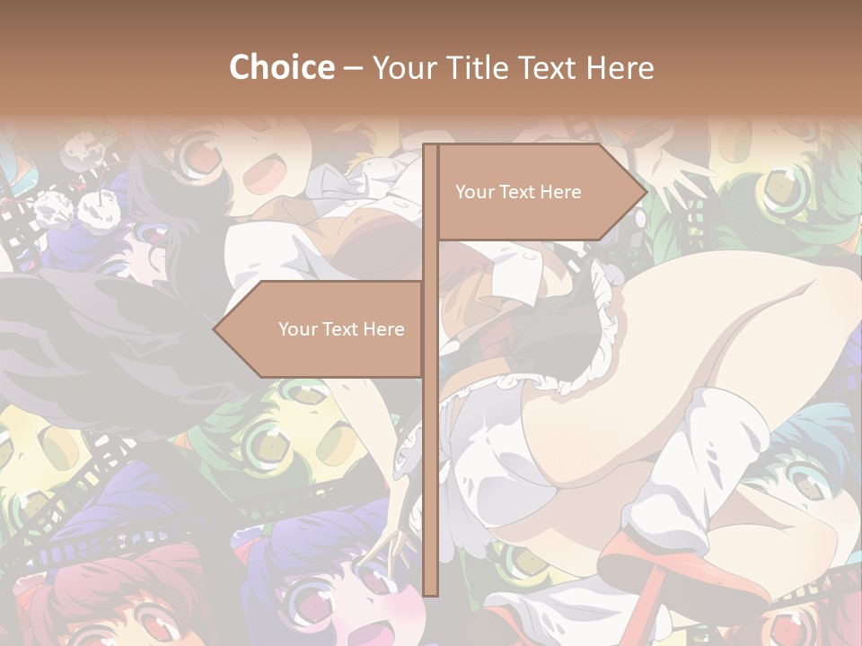 A Woman In A White Shirt And Skirt Is Surrounded By Anime Characters PowerPoint Template