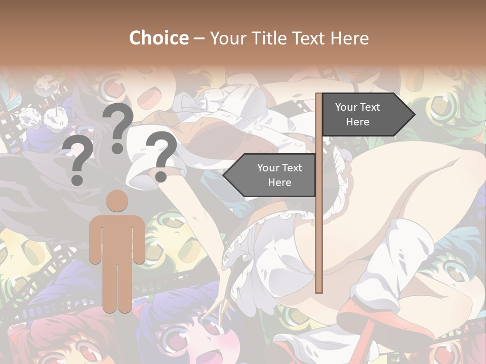 A Woman In A White Shirt And Skirt Is Surrounded By Anime Characters PowerPoint Template