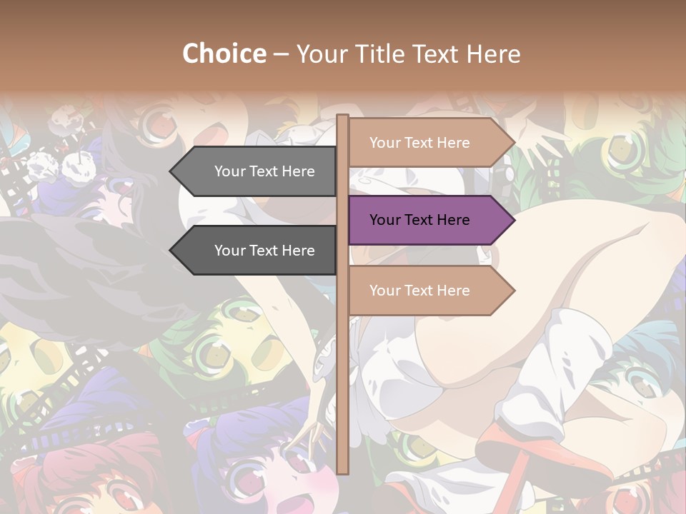 A Woman In A White Shirt And Skirt Is Surrounded By Anime Characters PowerPoint Template