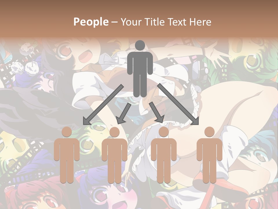 A Woman In A White Shirt And Skirt Is Surrounded By Anime Characters PowerPoint Template
