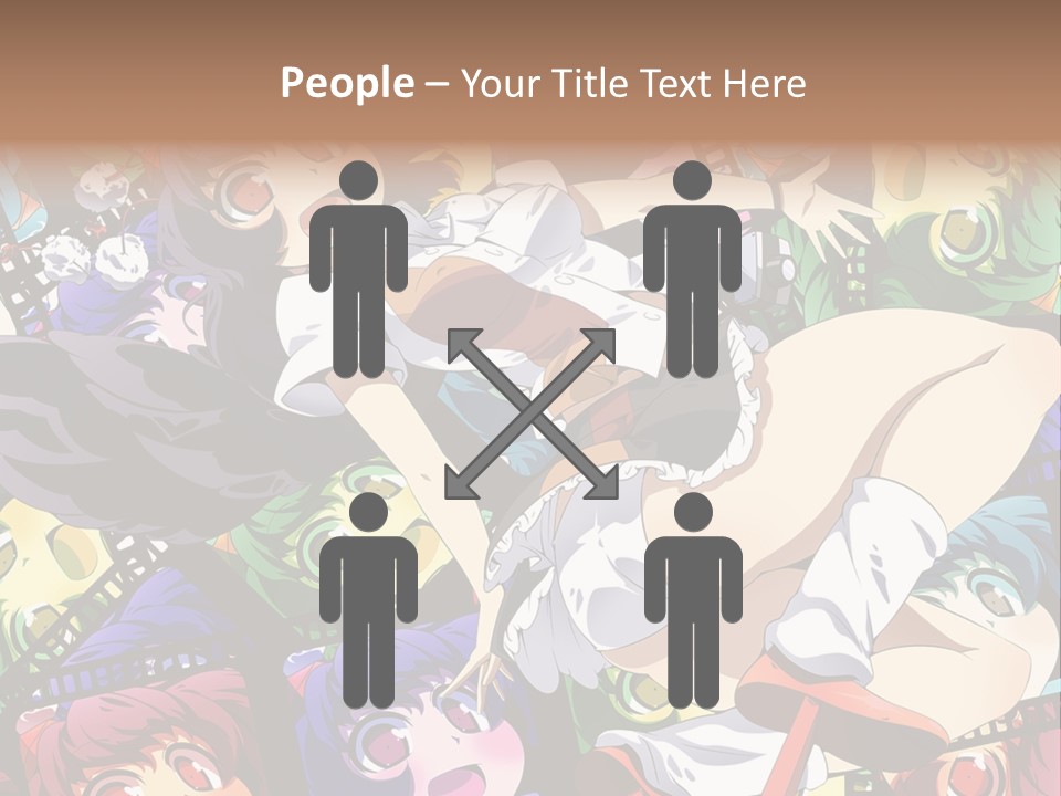A Woman In A White Shirt And Skirt Is Surrounded By Anime Characters PowerPoint Template