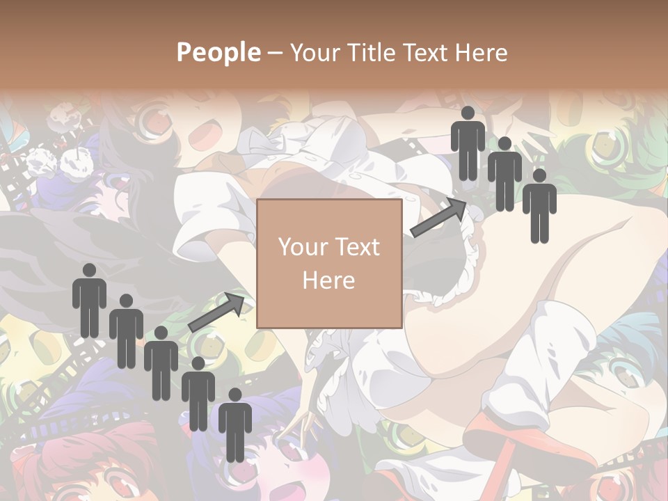 A Woman In A White Shirt And Skirt Is Surrounded By Anime Characters PowerPoint Template