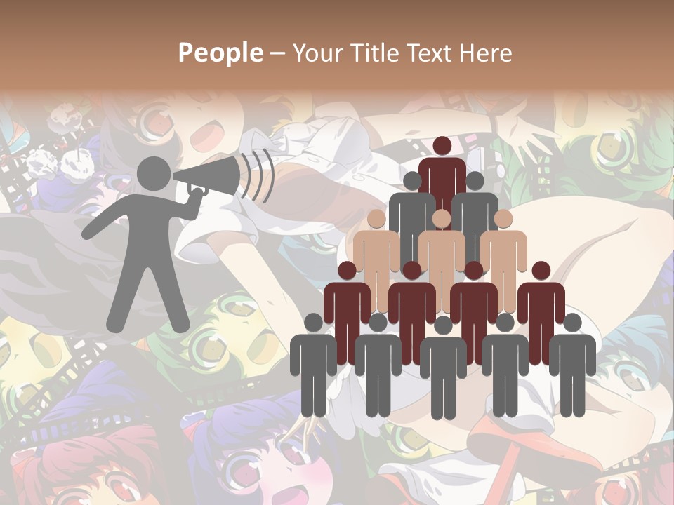 A Woman In A White Shirt And Skirt Is Surrounded By Anime Characters PowerPoint Template