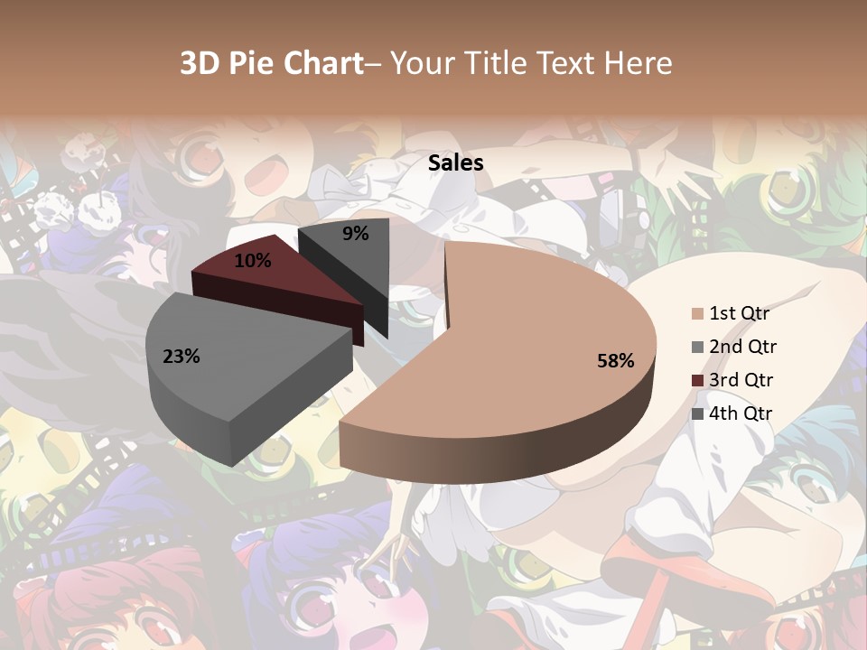 A Woman In A White Shirt And Skirt Is Surrounded By Anime Characters PowerPoint Template