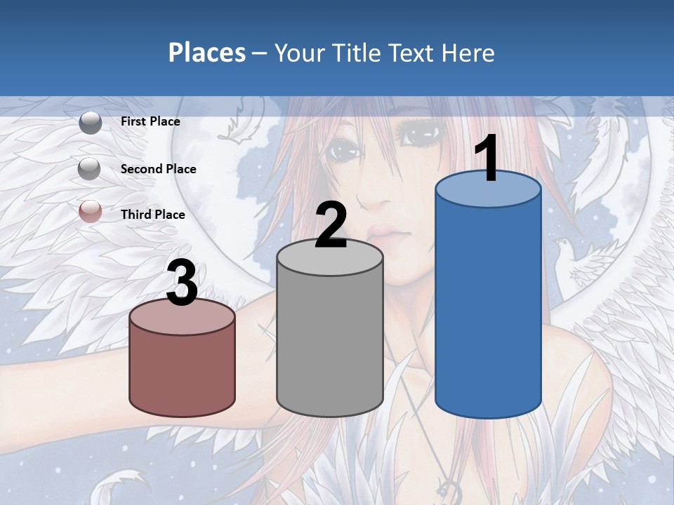 A Woman With Pink Hair And Angel Wings In Front Of A Blue Background PowerPoint Template