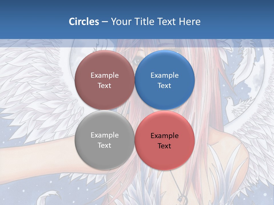 A Woman With Pink Hair And Angel Wings In Front Of A Blue Background PowerPoint Template