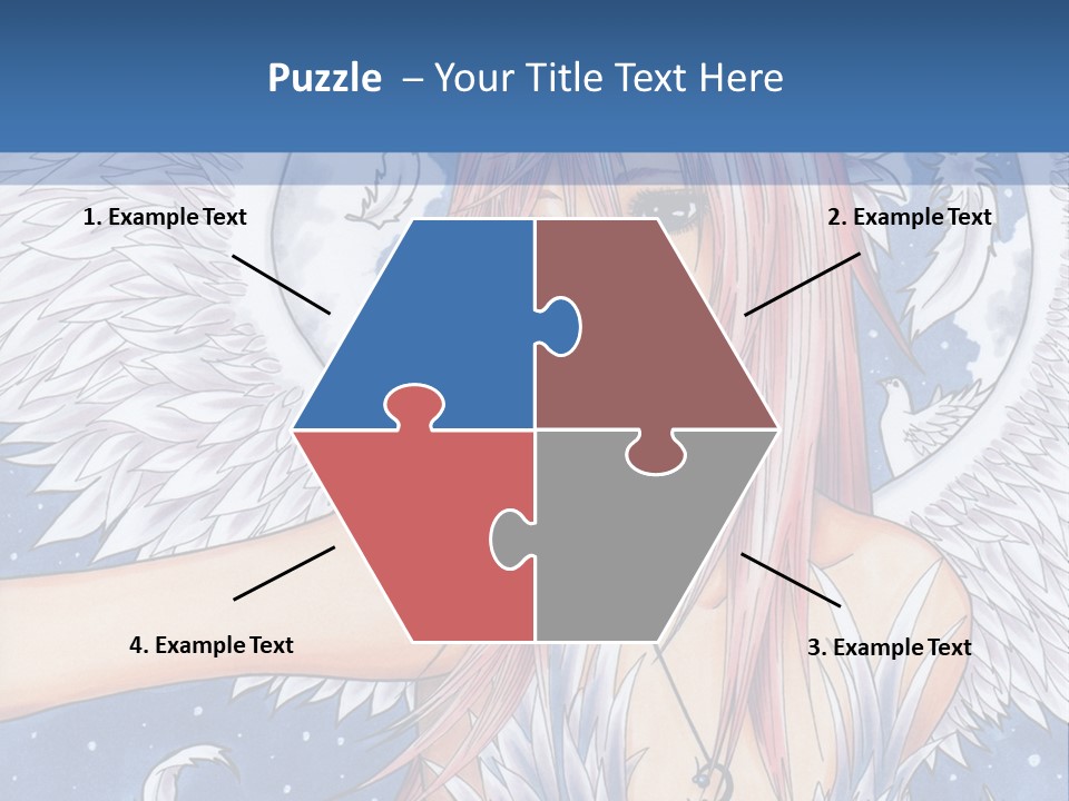 A Woman With Pink Hair And Angel Wings In Front Of A Blue Background PowerPoint Template