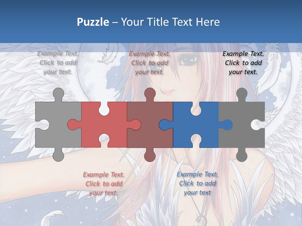 A Woman With Pink Hair And Angel Wings In Front Of A Blue Background PowerPoint Template