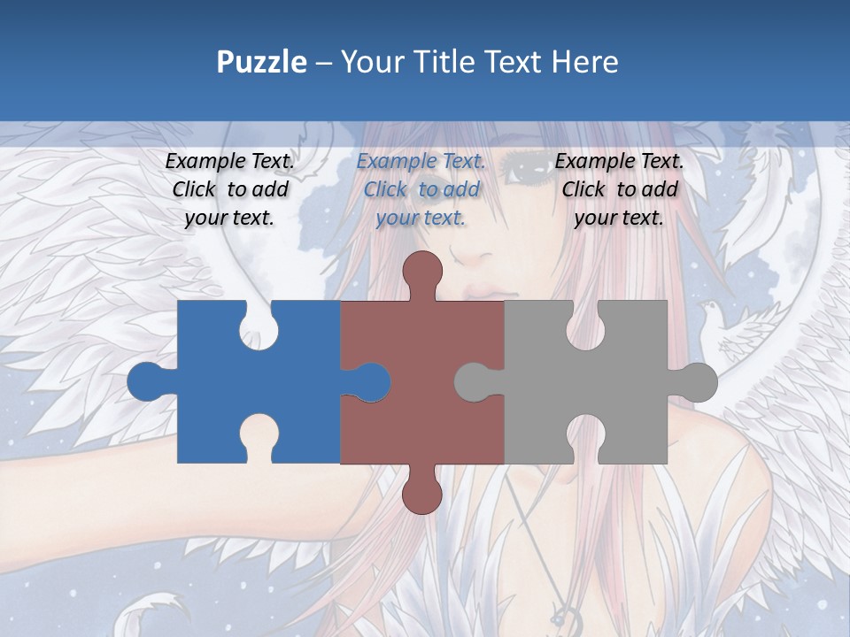 A Woman With Pink Hair And Angel Wings In Front Of A Blue Background PowerPoint Template