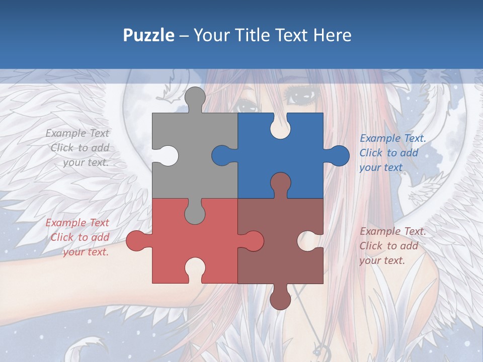 A Woman With Pink Hair And Angel Wings In Front Of A Blue Background PowerPoint Template