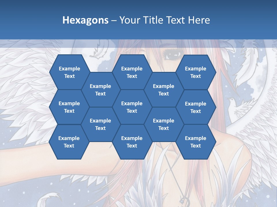 A Woman With Pink Hair And Angel Wings In Front Of A Blue Background PowerPoint Template