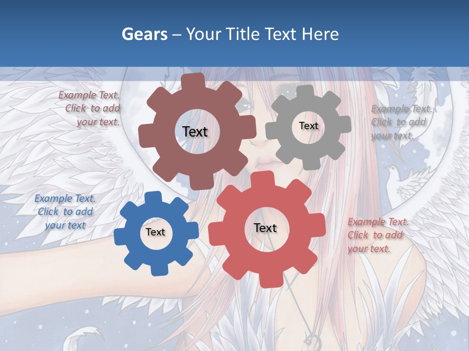 A Woman With Pink Hair And Angel Wings In Front Of A Blue Background PowerPoint Template