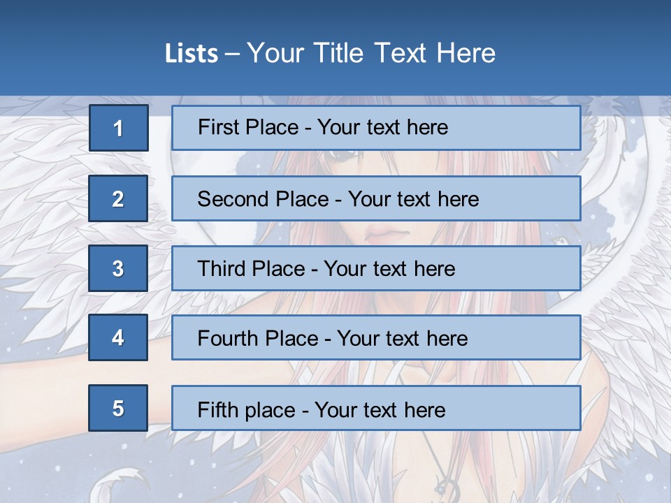 A Woman With Pink Hair And Angel Wings In Front Of A Blue Background PowerPoint Template