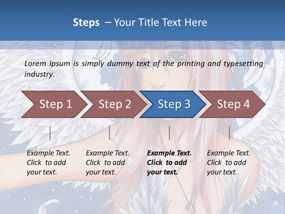 A Woman With Pink Hair And Angel Wings In Front Of A Blue Background PowerPoint Template